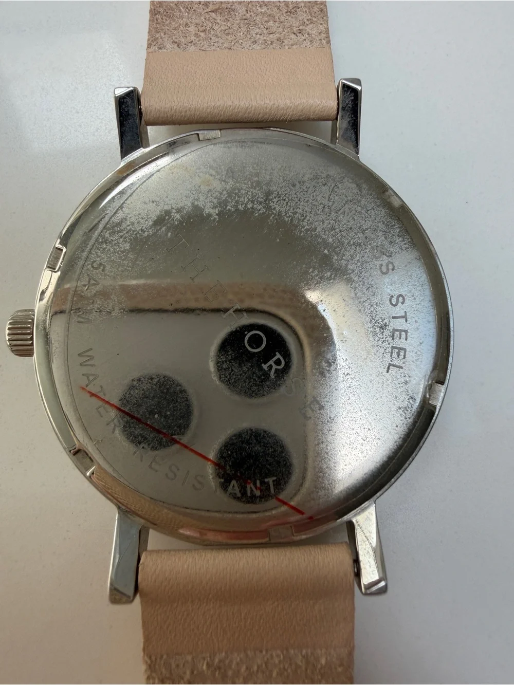 The Horse Silver Case Watch with Nude Leather Strap